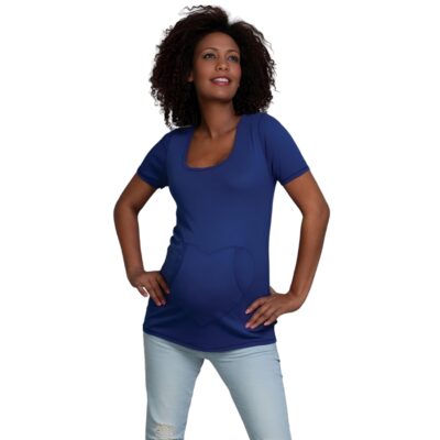 Pure T big luv maternity top blue with white background