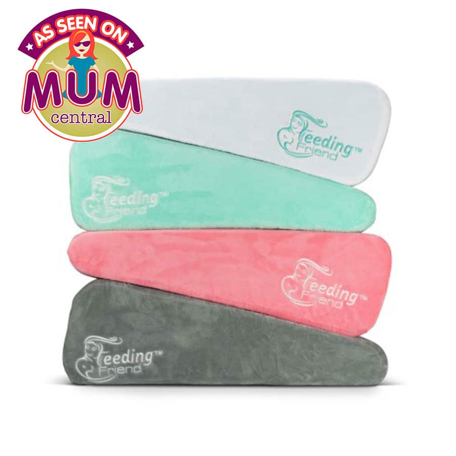 feeding friend nursing pillows stacked with all colours and mum central logo