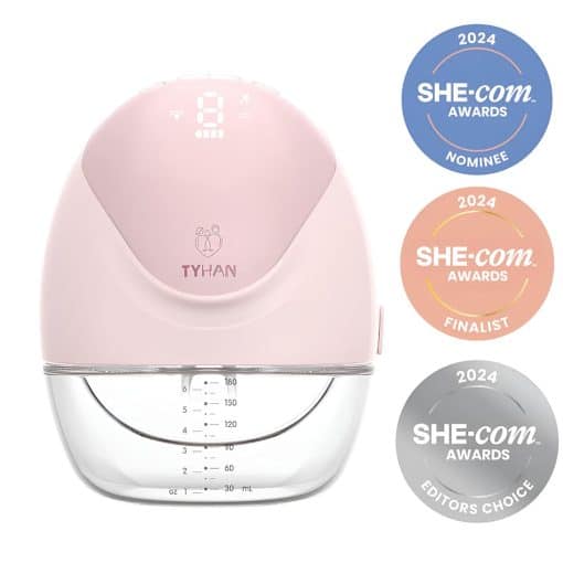 elevate breast pump with SHE.com awards badges